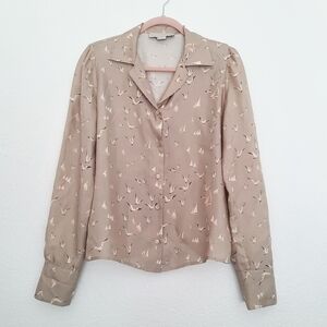 Stella McCartney Taupe 1989 Style Silk Seagull Blouse 44